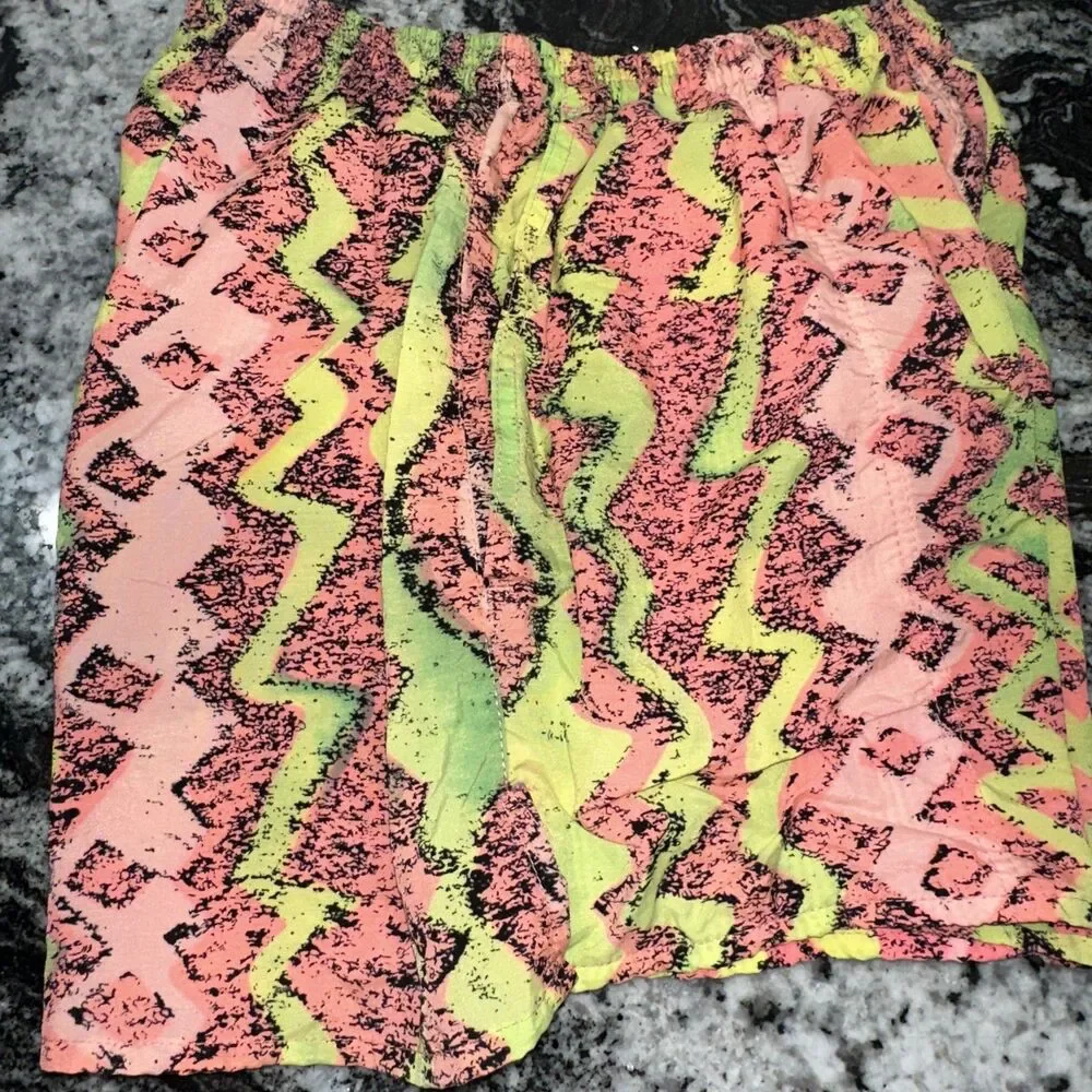 Vintage Sideout Mens Small Swim Trunks 90s Neon Abstract Nylon Board Shorts 3.5